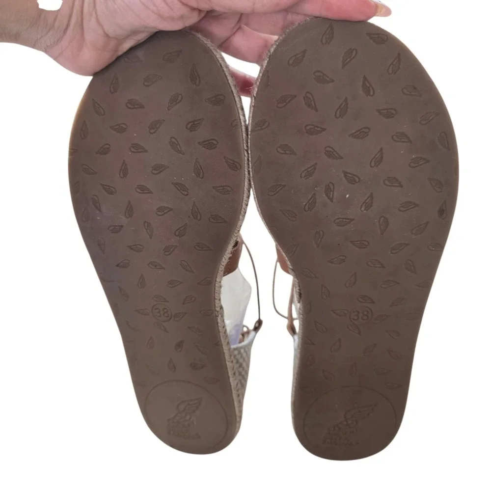 Ancient Greek Sandals Womens 38 Leather Lace Up Gladiator Espadrille Tan